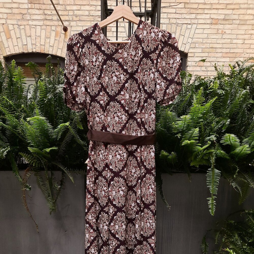Vintage Long Brown Slinky Dress Size Small Stretch Polyester Y2K 90s Mennonite